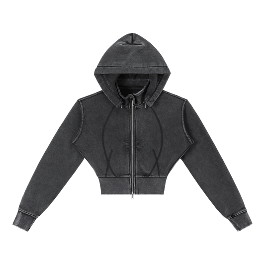Galawa Vintage Washed Cropped Fleece Hoodie