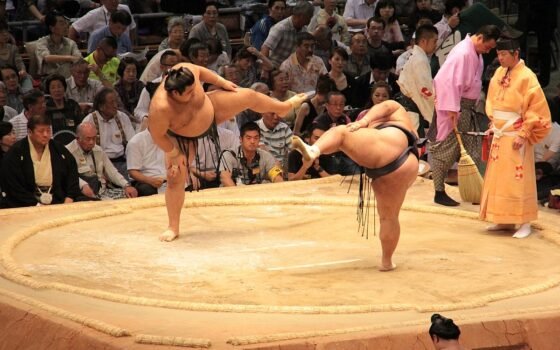Sumo en action à Nagoya (Japon)